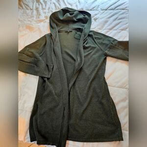Open Front Long Cardigan w/hood Moss green size L